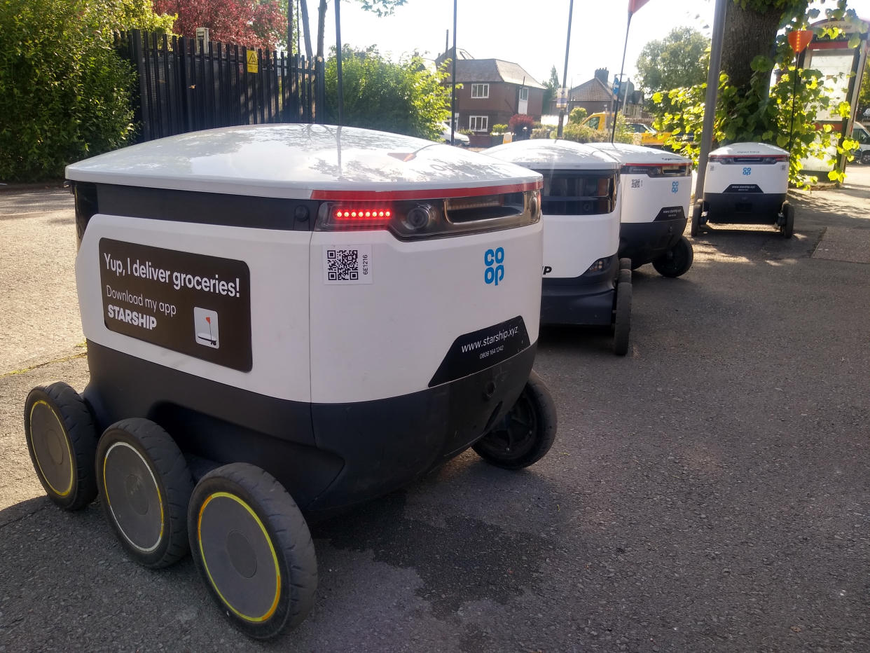 Manchester UK  07.07.2023 - starship grocery badger robots within the Coop sales network