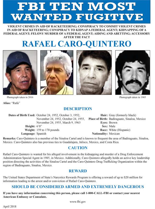 FBI poster shows Rafael Caro Quintero