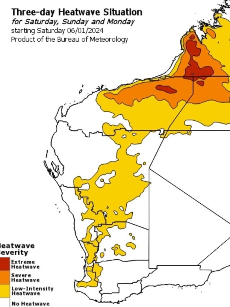 Heatwave warning for Western Australia. Picture: BoM