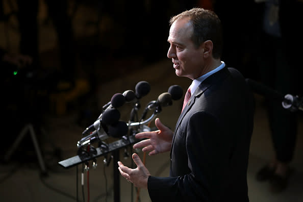 House Intelligence Committee ranking member Rep. Adam Schiff (D-CA) talks to reporters at the U.S. Capitol May 16, 2017 in Washington, DC. | Chip Somodevilla—Getty Images