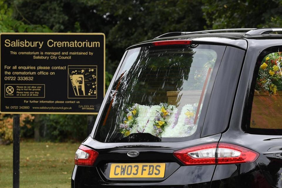 The casket of Dawn Sturgess arrived at Sailsbury Crematorium (EPA)