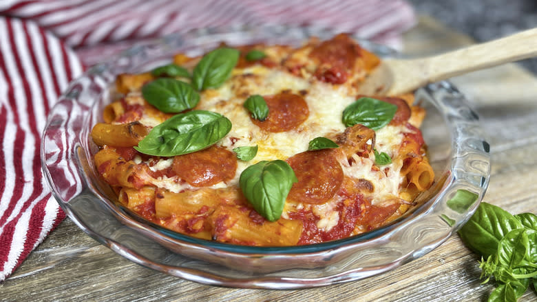 pasta casserole with towel