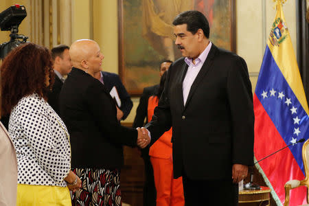 Venezuela's President Nicolas Maduro attends a meeting with members of the Venezuelan diplomatic corp after their arrival from the United States, at the Miraflores Palace in Caracas, Venezuela January 28, 2019. Miraflores Palace/Handout via REUTERS