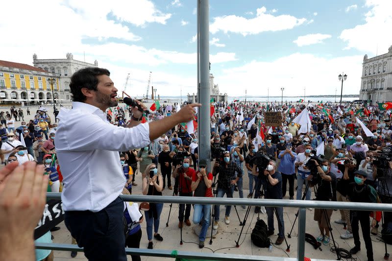 Supporters of Portugal's far-right Chega protest in Lisbon