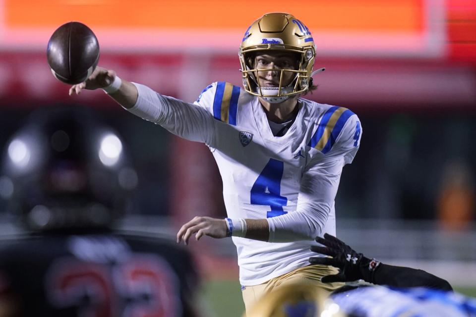 UCLA quarterback Ethan Garbers passes against Utah in October 2021.