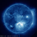 An X1.4 class flare erupted from the center of the sun, peaking on July 12, 2012 at 12:52 PM EDT. It erupted from Active Region 1520 which rotated into view on July 6.