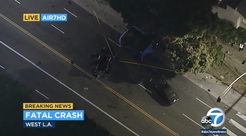 Two cars are seen smashed following a crash in LA.