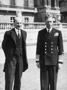 Incoming Prime Minister Clement Attlee meeting after his election win with King George VI at Buckingham Palace.