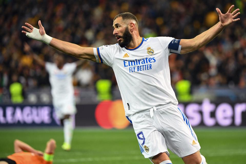 Pictured here, Karim Benzema celebrates a Real Madrid goal against Shakhtar Donetsk.