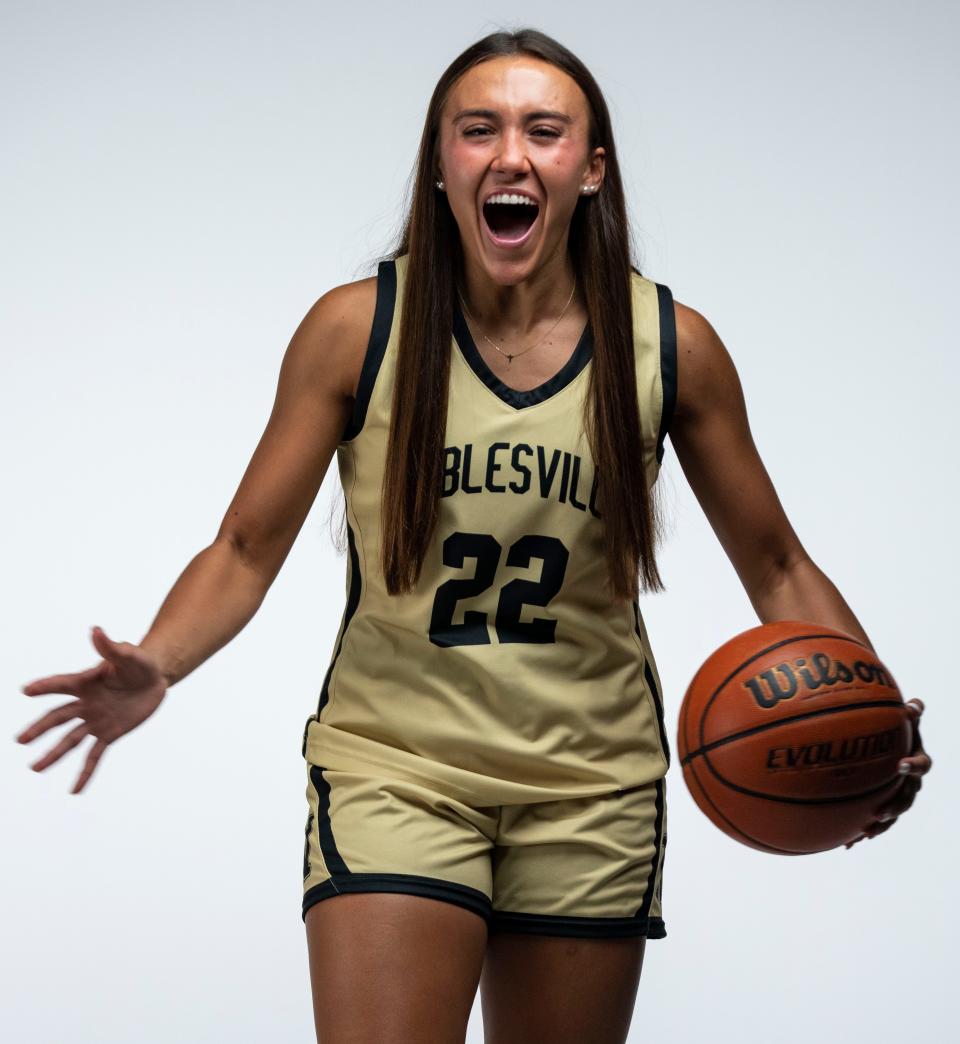 Noblesville's Reagan Wilson (22) poses for a photo Tuesday, Oct. 17, 2023, at The Indianapolis Star.