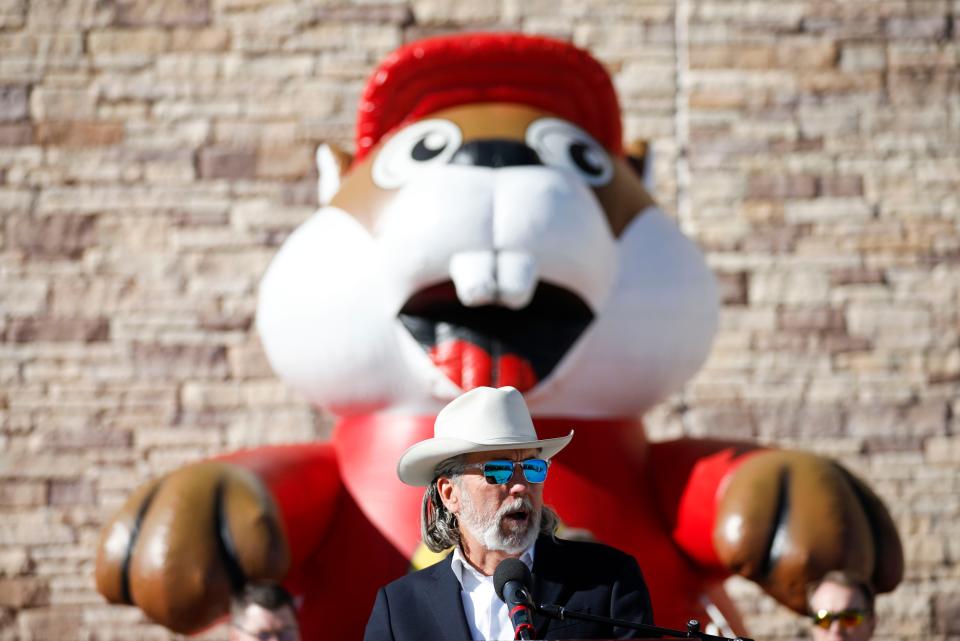 Arch "Beaver" Aplin III, president of Buc-ee's, speaks at a ribbon cutting of Missouri's first Buc-ee's on Monday, Dec. 11, 2023.