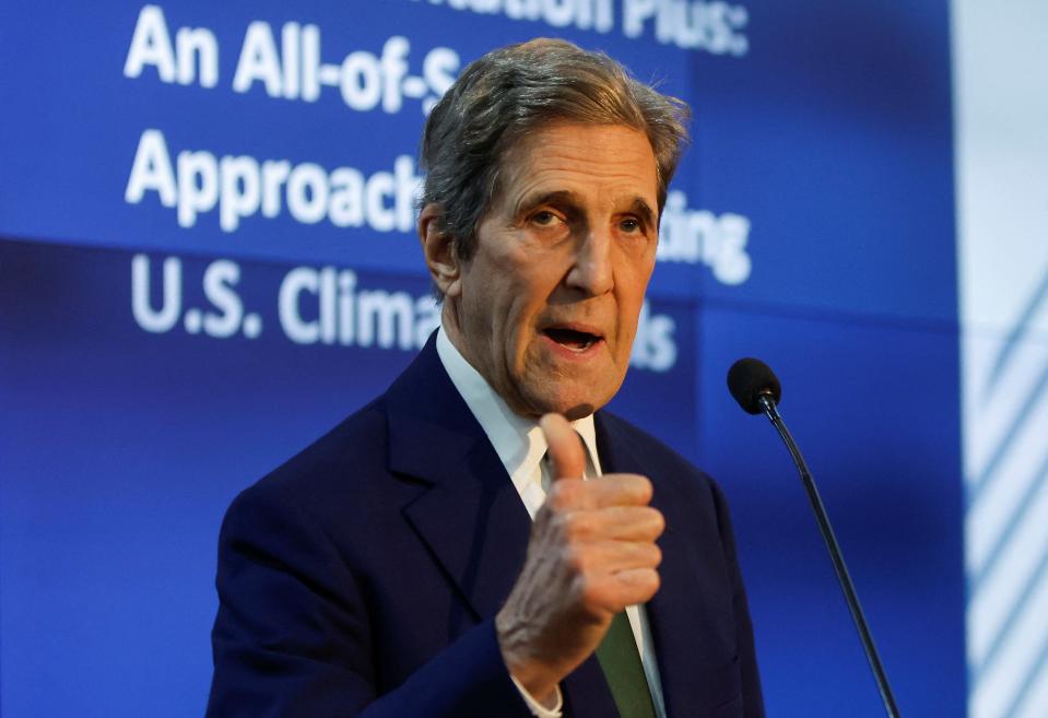 John Kerry, US Special Envoy for Climate speaks as he attends the opening of the American Pavilion in the COP27 climate summit in Egypt's Red Sea resort of Sharm el-Sheikh (REUTERS)