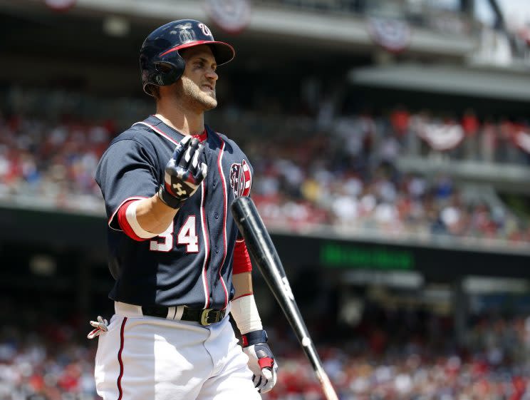 Bryce Harper loves Independence Day. (AP Photo/Alex Brandon)