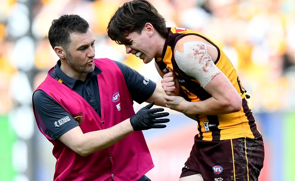 Will Day in action for Hawthorn against Richmond.