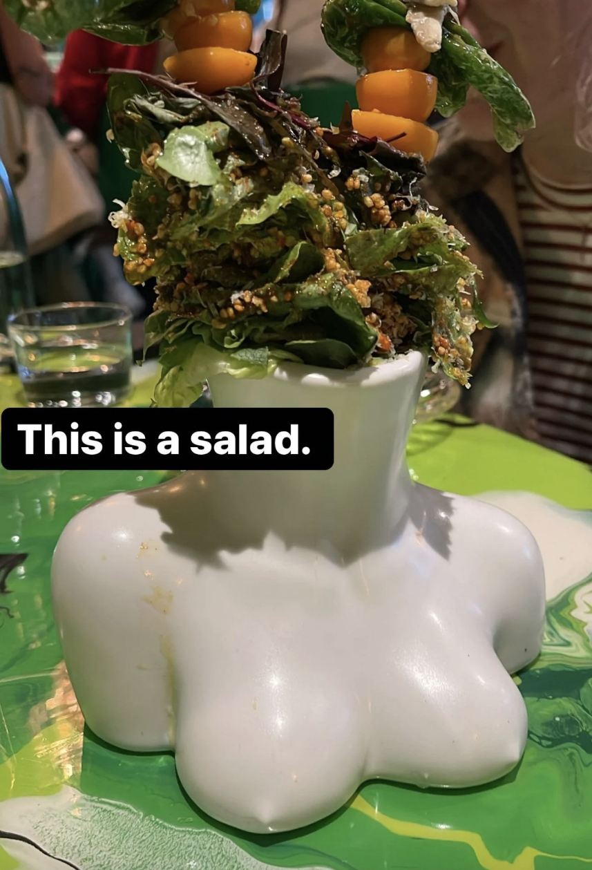 A salad on a mannequin