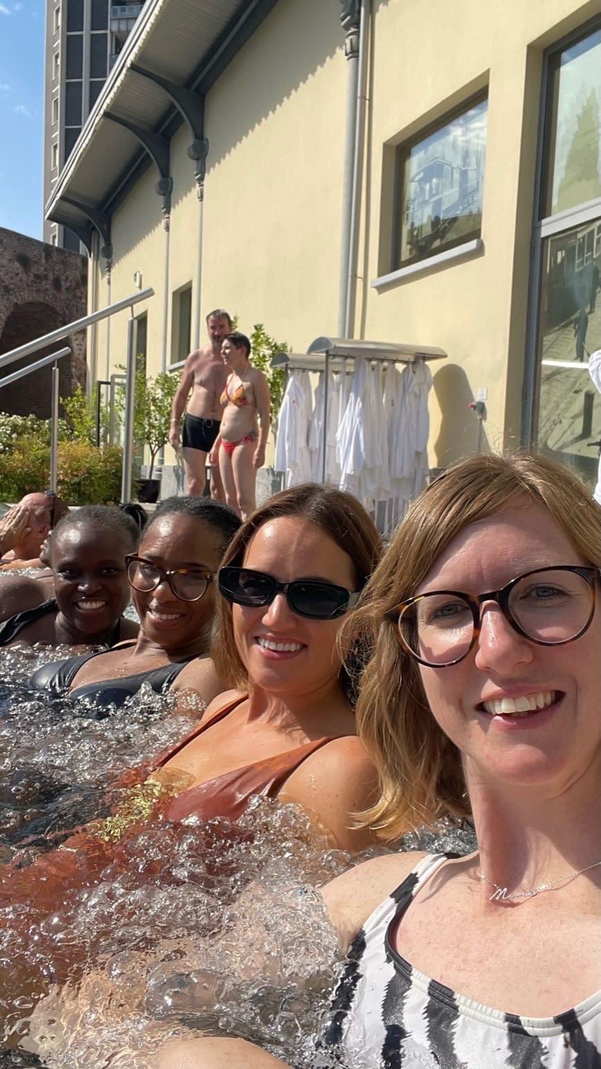 The friends spent three hours relaxing in a spa in Milan. (SWNS)