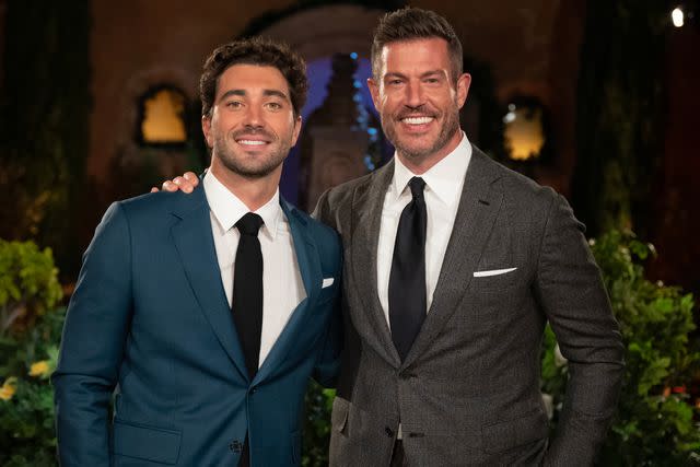 <p>Disney/John Fleenor</p> Joey Graziadei (left) and Jesse Palmer