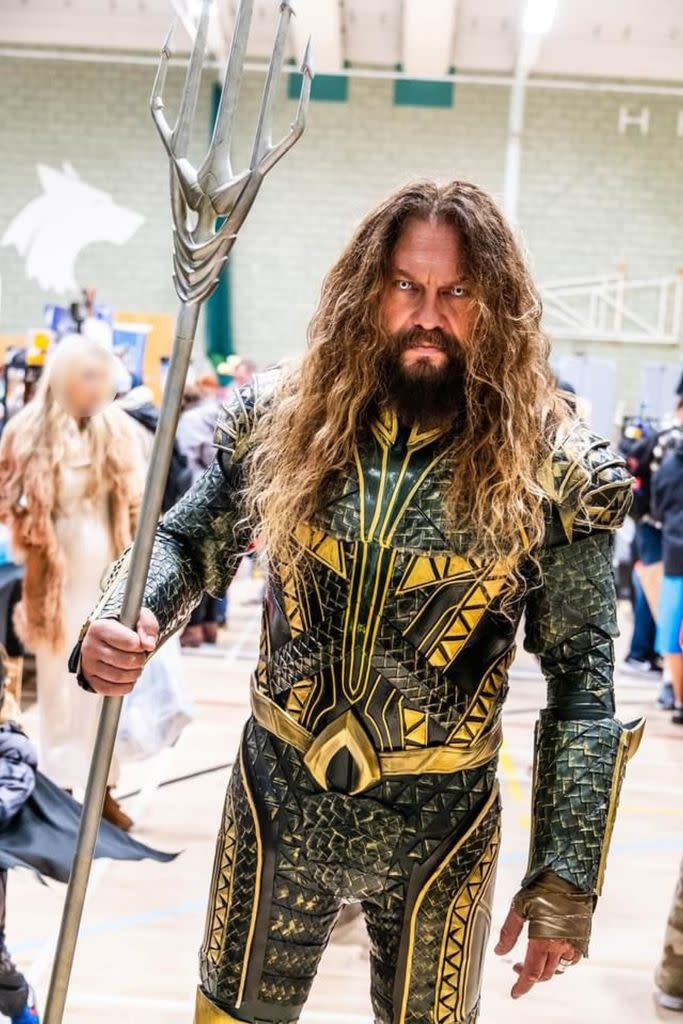 Ian Wills will don a $630 Aquaman suit upon a client’s request. Kennedy News/PaulMeadowsPhoto