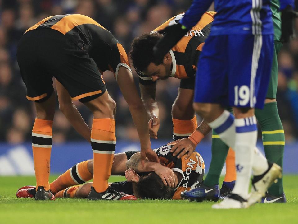 Ryan Mason was hospitalised after a clash of heads with Gary Cahill (Getty)