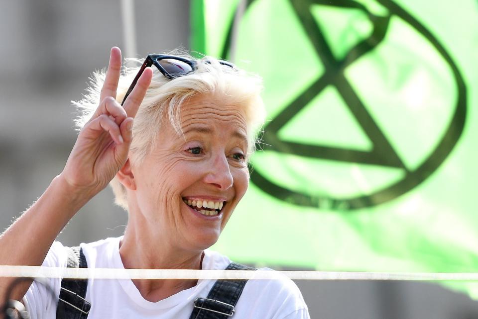 Actress Emma Thomposn at an XR protest in April (EPA)