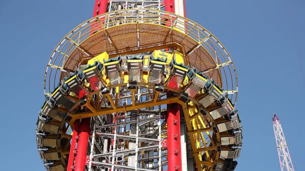 PHOTO:The Orlando Free Fall drop tower in ICON Park in Orlando, March 28, 2022. Tyre Sampson, 14, was killed when he fell from the ride on March 24.  (Orlando Sentinel/Tribune News Service via Getty Images)