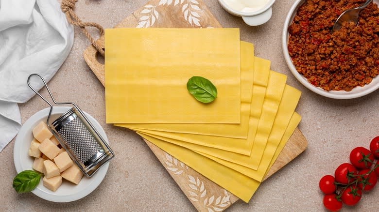 Lasagna ingredients on a table