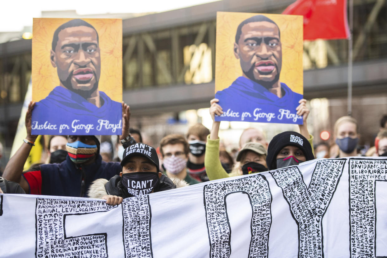 Protestors demonstrate downtown on Day One of the Derek Chauvin Trial on March 29, 2021 in Minneapolis, Minnesota. Photo: Chris Tuite/ImageSPACE/MediaPunch /IPX