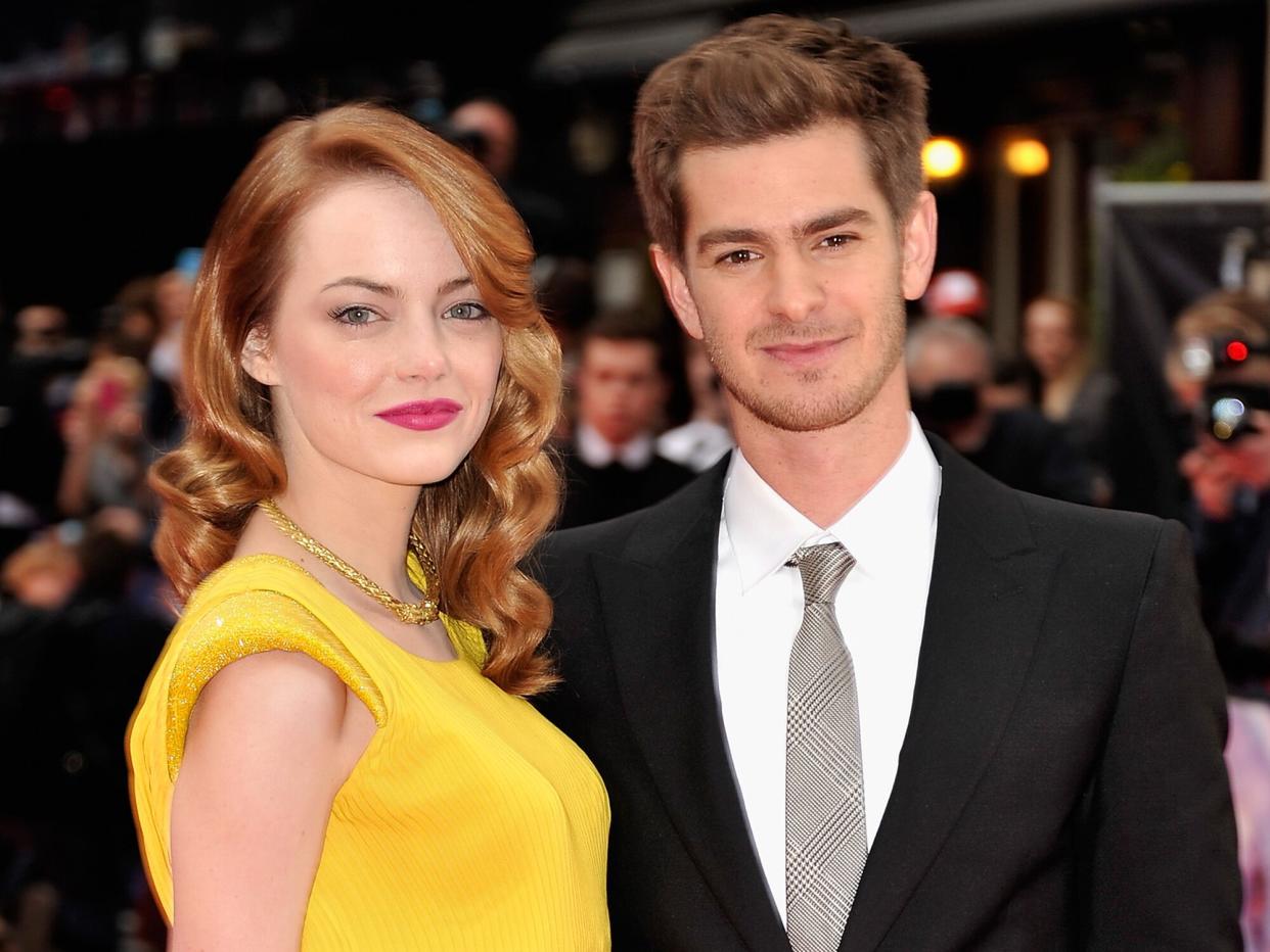 Emma Stone and Andrew Garfield attend 'The Amazing Spider-Man 2' world premiere at the Odeon Leicester Square on April 10, 2014 in London, England