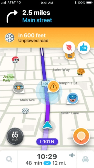 Waze allows you to report unplowed roads and unsafe driving conditions.