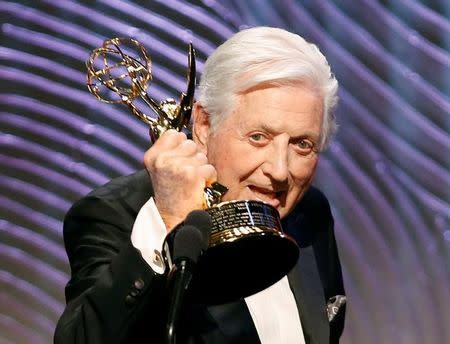 FILE PHOTO - Game show icon Monty Hall accepts his Lifetime Achievement Award during the 40th annual Daytime Emmy Awards in Beverly Hills, California June 16, 2013. REUTERS/Danny Moloshok/File Photo