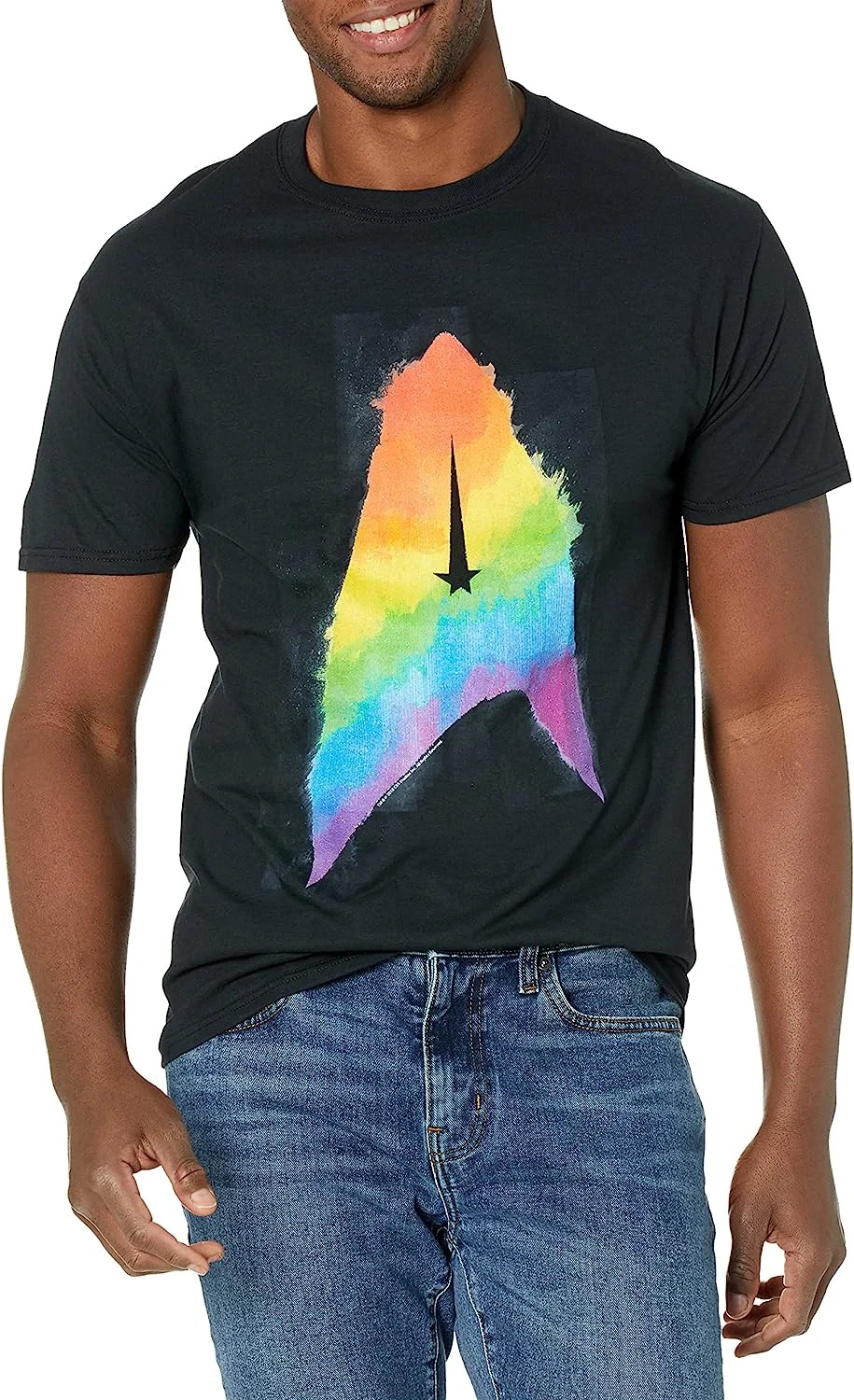 Fifth Sun Men's Star Trek: Discovery Pride Paint Badge T-Shirt in black