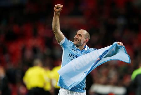 Manchester City's Pablo Zabaleta celebrates after the game. Liverpool v Manchester City - Capital One Cup Final - Wembley Stadium - 28/2/16. Action Images via Reuters / Paul Childs Livepic