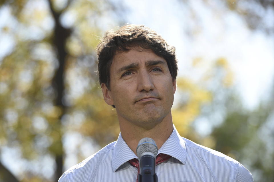 Canada's Prime Minister Justin Trudeau in Winnipeg, Manitoba, Thursday, Sept. 19, 2019.  (Photo: Sean Kilpatrick/The Canadian Press via AP)
