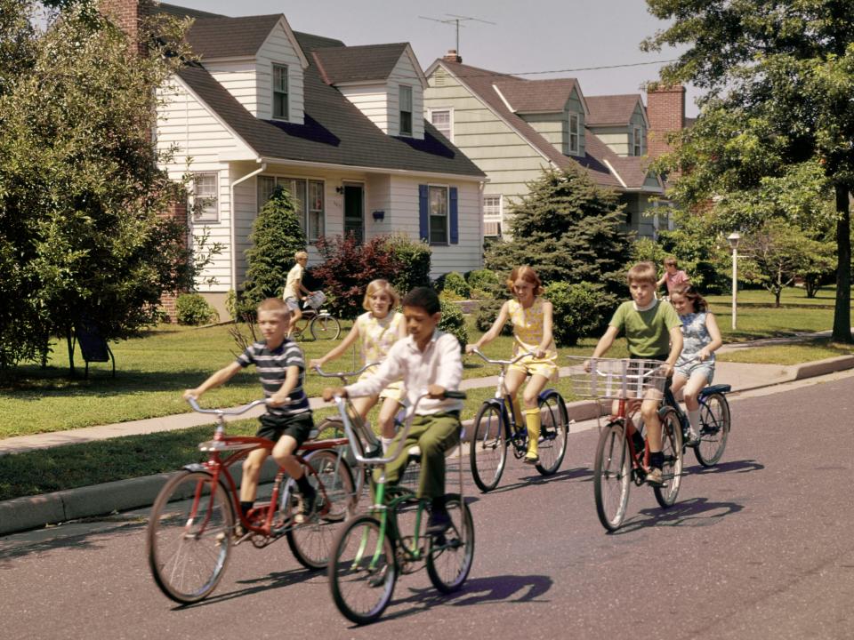 1970s kids biking summer