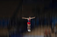 Ivan Litvinovich, of Belarus, competes in the men's trampoline gymnastics final at the 2020 Summer Olympics, Saturday, July 31, 2021, in Tokyo. (AP Photo/Ashley Landis)