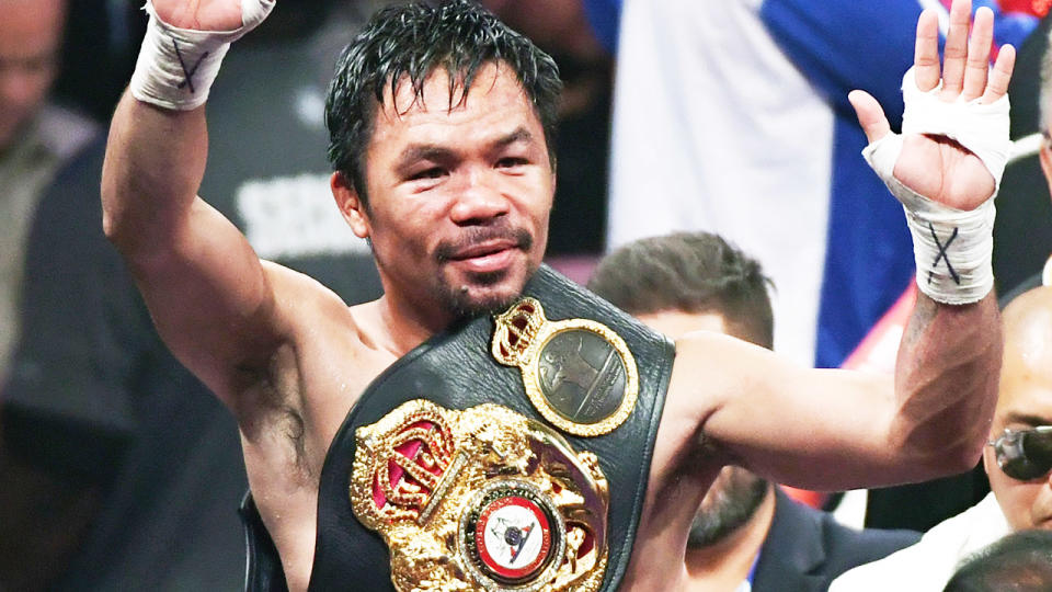 Manny Pacquiao, pictured here after beating Keith Thurman in 2019.