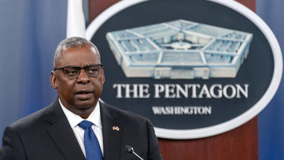 Austin during a news conference at the Pentagon. (Andrew Harnik/AP)