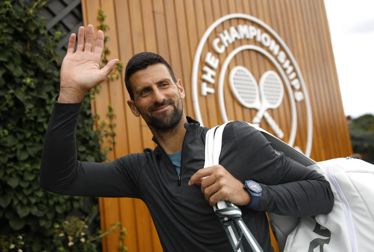 LONDON, ENGLAND - JULY 01: Novak Djokovic of Serbia arrives during day one of The Championships Wimbledon 2024 at All England Lawn Tennis and Croquet Club on July 01, 2024 in London, England. (Photo by Adam Pretty/Getty Images)