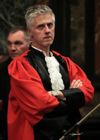 Belgian Public Prosecutor Yves Moreau is seen during the trial of Mehdi Nemmouche and Nacer Bendrer in Brussels, Belgium March 11, 2019. REUTERS/Yves Herman/Pool