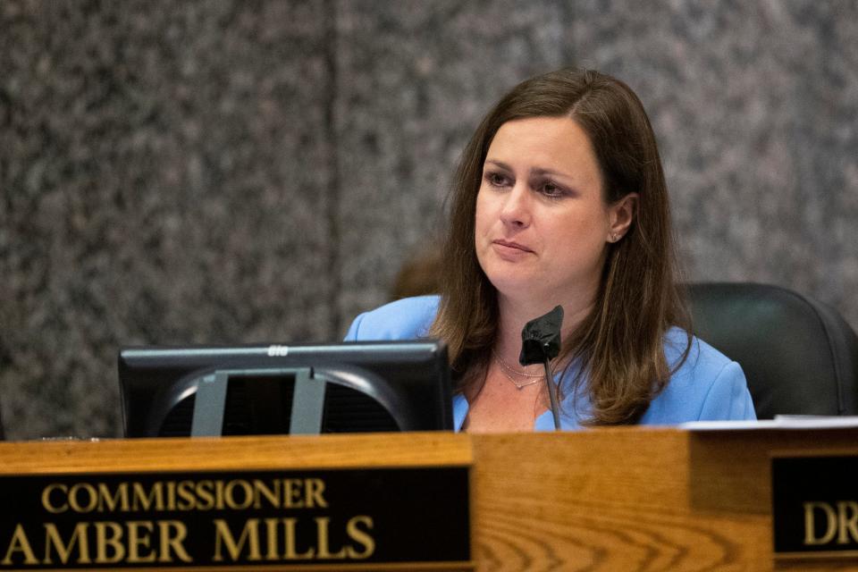 Shelby County Commissioner Amber Mills listens to a speaker during a Shelby County Board of Commissioners committee meeting in Downtown Memphis, on Wednesday, May 1, 2024.