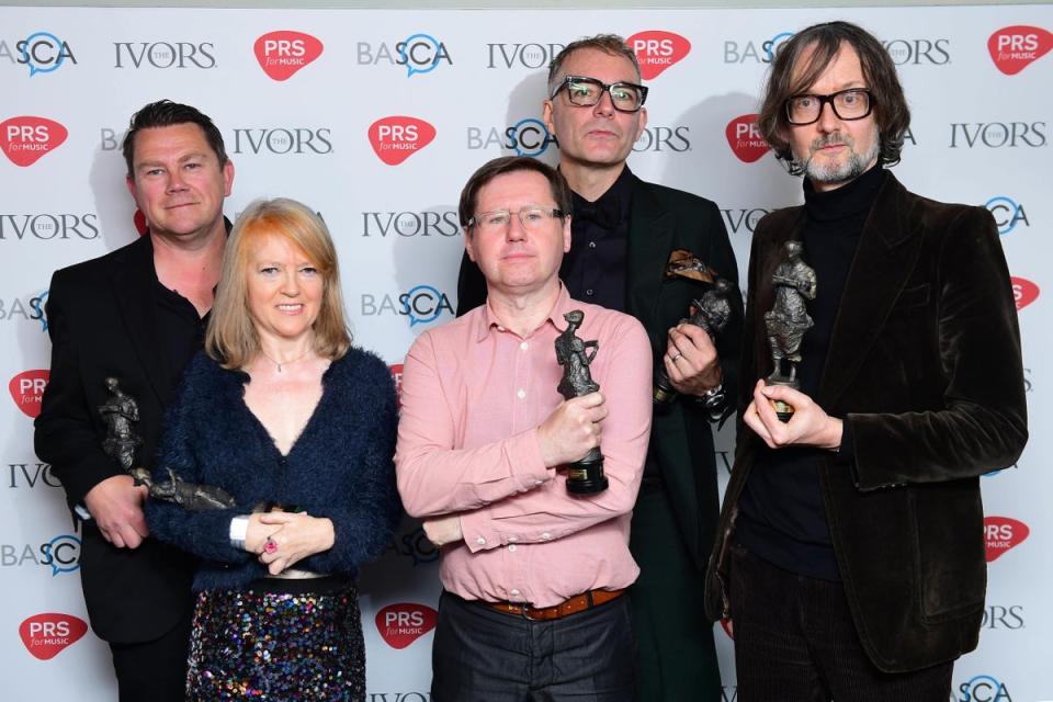 (left to right) Nick Banks, Candida Doyle, Mark Webber, Steve Mackey and Jarvis Cocker of Pulp (Ian West/PA) (PA Wire)