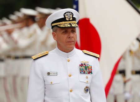 New U.S. Indo-Pacific military commander (INDOPACOM) Adm. Phillip Davidson reviews an honor guard at the Defense Ministry in Tokyo, Japan, June 21, 2018. REUTERS/Issei Kato