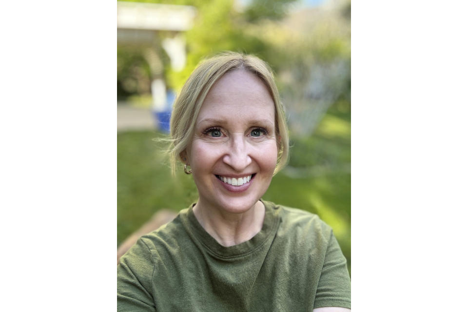 This May 15, 2024, photo shows Angela Ashurst-McGee at home in Mapleton, Utah. She used a divorce registry to replenish her household goods after her divorce was finalized in March. (Angela Ashurst-MdGee via AP)