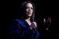 FILE PHOTO: Kamala Harris appears on stage at a First in the West Event at the Bellagio Hotel in Las Vegas