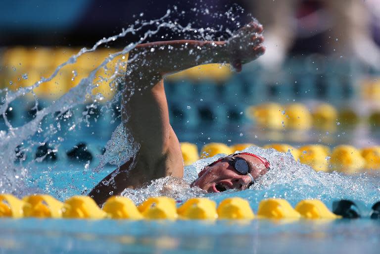 Katinka Hosszu of Hungary competes in the 200m individual medley prelims of the Arena Pro Swim Series, in Mesa, Arizona, on April 18, 2015