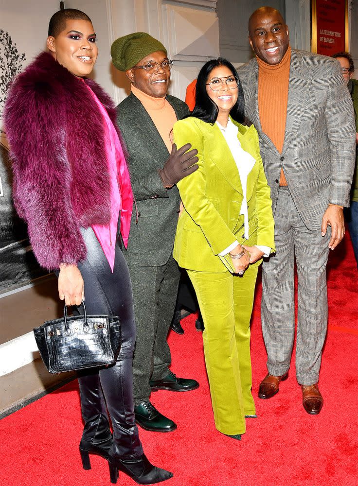 Magic Johnson with wife Cookie Johnson, son EJ Johnson and actor Samuel L. Jackson