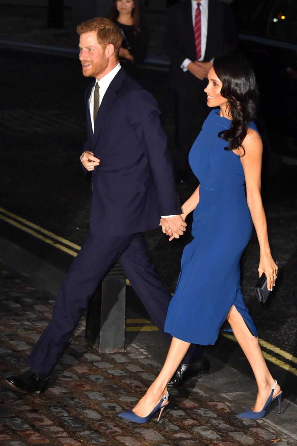 <p>For a charity gala concert at Central Hall Westminster, the Duchess of Sussex chose a royal blue midi stress by Jason Wu. She accessorised the look with co-ordinating Aquazurra heels and her go-to bespoke Dior clutch. In a surprising move, she ditched her now-trademark messy bun in favour of Duchess-worthy curls. <em>[Photo: PA]</em> </p>