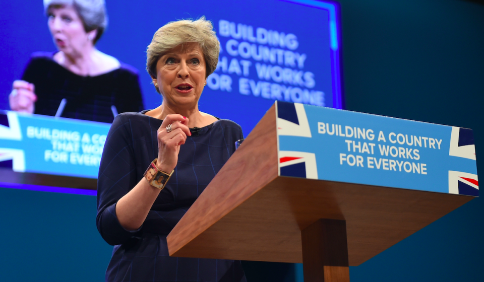 <em>Mrs May battled on to deliver her speech (PA)</em>