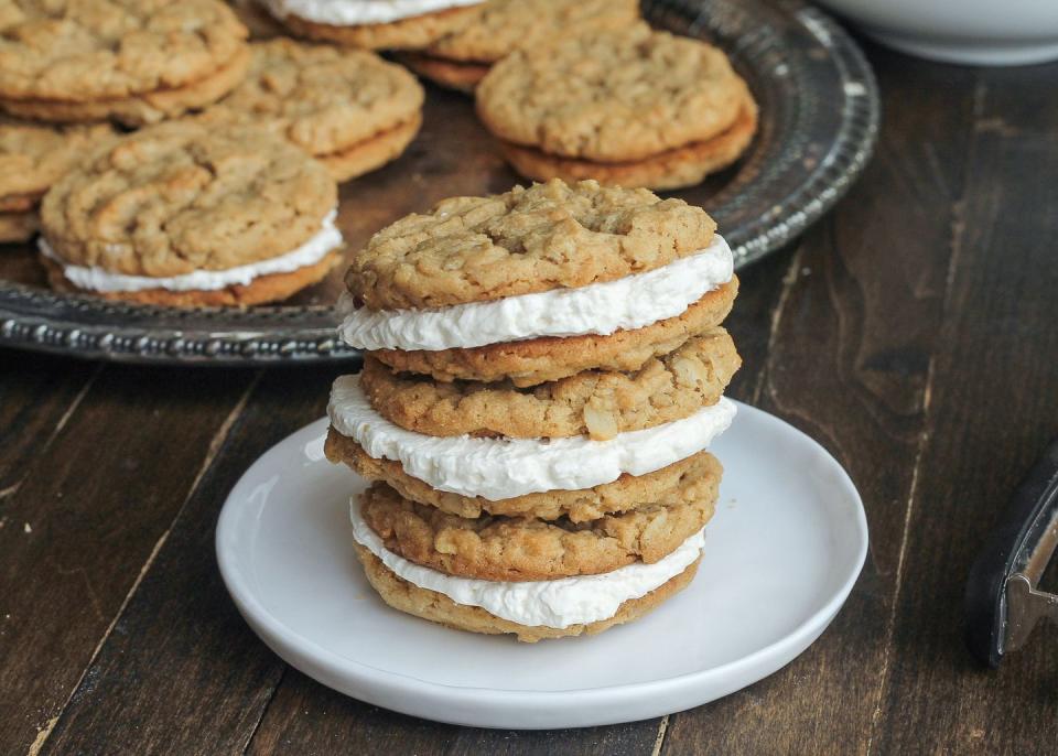 Peanut Butter Oatmeal Sandwich Cookies with Marshmallow Crème Filling