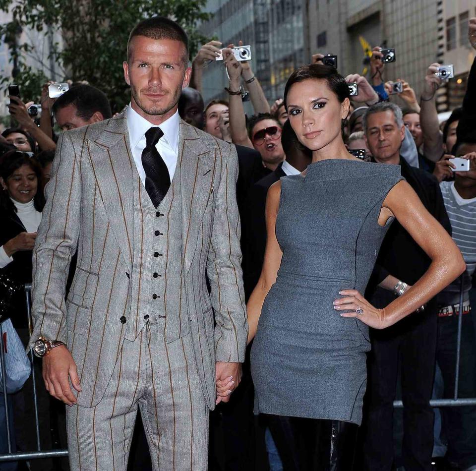 David Beckham and Victoria Beckham arrive at the Beckham Signature fragrance launch at Macy's Herald Square on September 26, 2008 in New York City